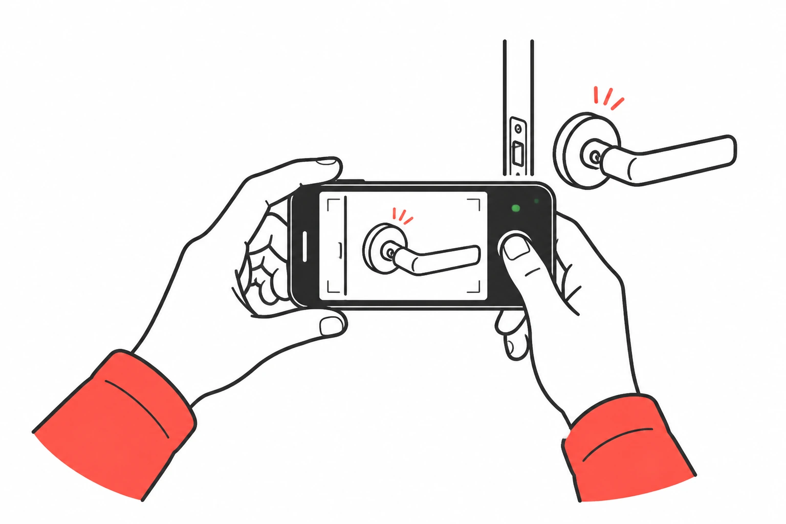 スマートフォンで壊れたドアノブを撮影するイメージ